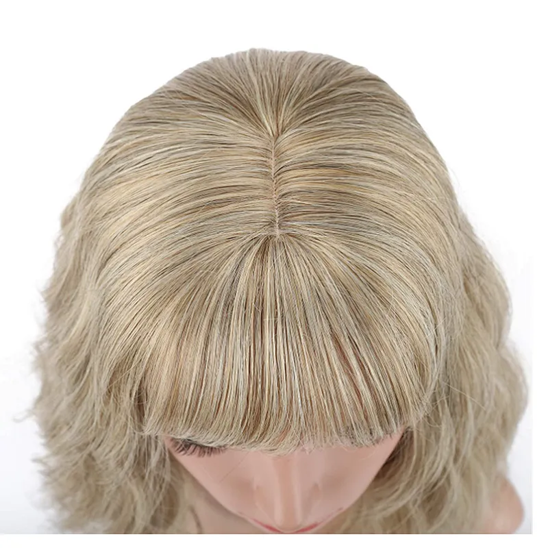 Longzhao Beauty Hot Selling Afro Synthetic Blonde Mixed Brown Bob Wig Short Kinky Curly Bob Wigs With Bangs For Black Women