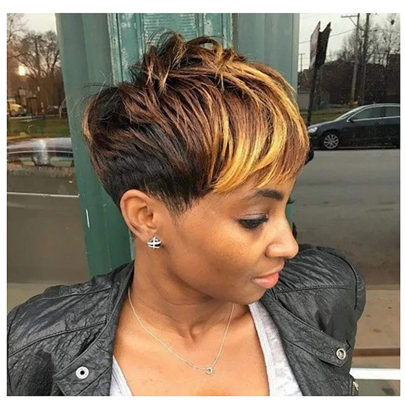 Longzhao Top Quality Short Kinky Curly Wigs Afro Synthetic Ombre Brown Wigs For Black Women