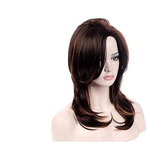 Longzhao wholesale fashion brown color body wave curly synthetic wigs for women lady