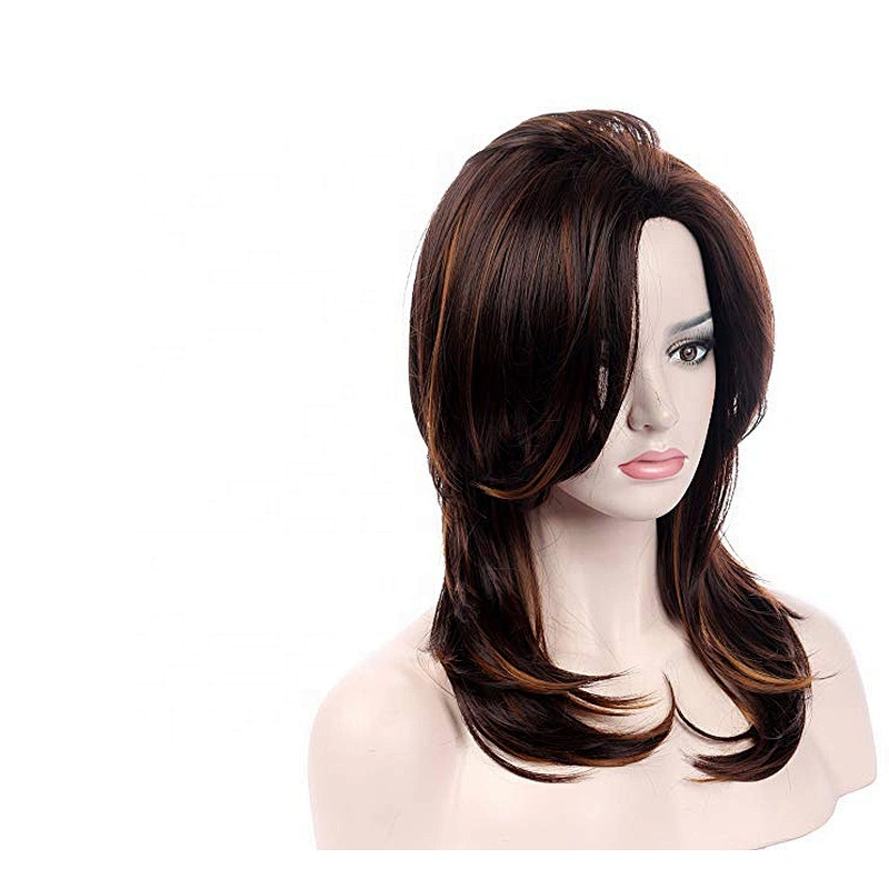 Longzhao wholesale fashion brown color body wave curly synthetic wigs for women lady