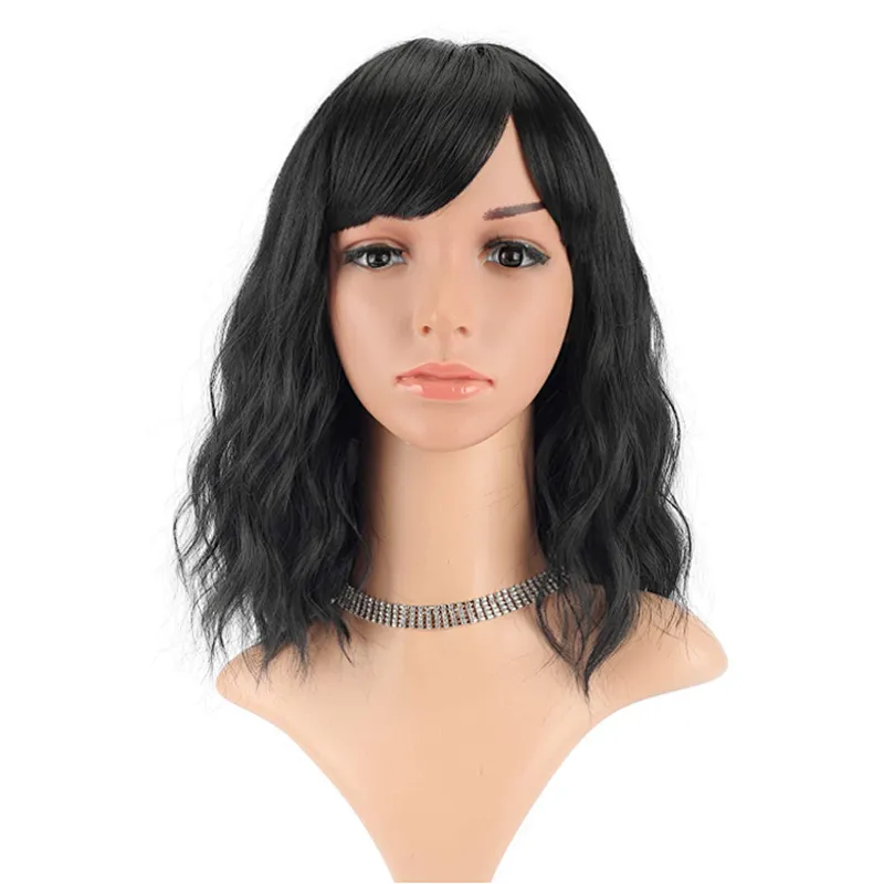 Popular Short Afro Curly Black Bob Wig With Bangs Shoulder Length Synthetic Afro Kinky Curly Wigs For Black Women