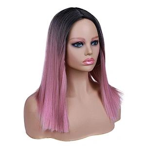Longzhao Beauty  Afro Synthetic Ombre Pink Bob Wigs Short Silky Straight Bob Wigs For Black Women