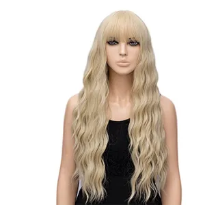 Longzhao High Temperature Fiber Natural Wave Long Wigs Kinky Curly Mix Light Brown Long Wavy Cosplay Wigs with Bangs