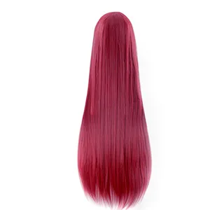 Longzhao Synthetic Long Silky Straight Wave Wigs For Women Black Mixed Wine Red Color Wigs With Bangs Heat Resistant Fiber