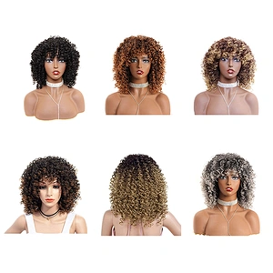 Curly Afro Heat Resistant Natural Short Wavy Attached Adjustable Headband Bobo Cheap Fiber Synthetic Woman Hair Wigs