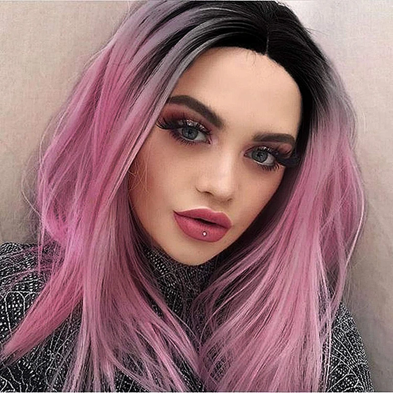 Longzhao Beauty  Afro Synthetic Ombre Pink Bob Wigs Short Silky Straight Bob Wigs For Black Women