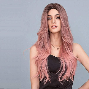 Longzhao Pink Lady Collection Heat Resistant Synthetic Fiber Wigs Long Curly Women Cosplay Wigs Long Wavy Wigs for Women