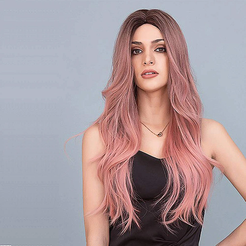 Longzhao Pink Lady Collection Heat Resistant Synthetic Fiber Wigs Long Curly Women Cosplay Wigs Long Wavy Wigs for Women