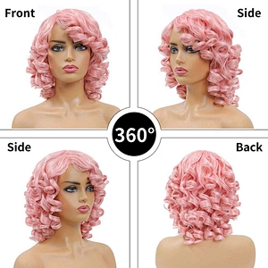 Longzhao Hot Selling Short Afro Curly Ombre Pink Wig With Bangs Heat Resistant Synthetic Afro Kinky Curly Wigs For Black Women