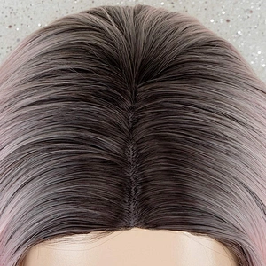 Longzhao Synthetic Heat Resistant Wigs For White Black Women Short Straight Pink Bob Middle Part Shoulder Length Hair Wigs