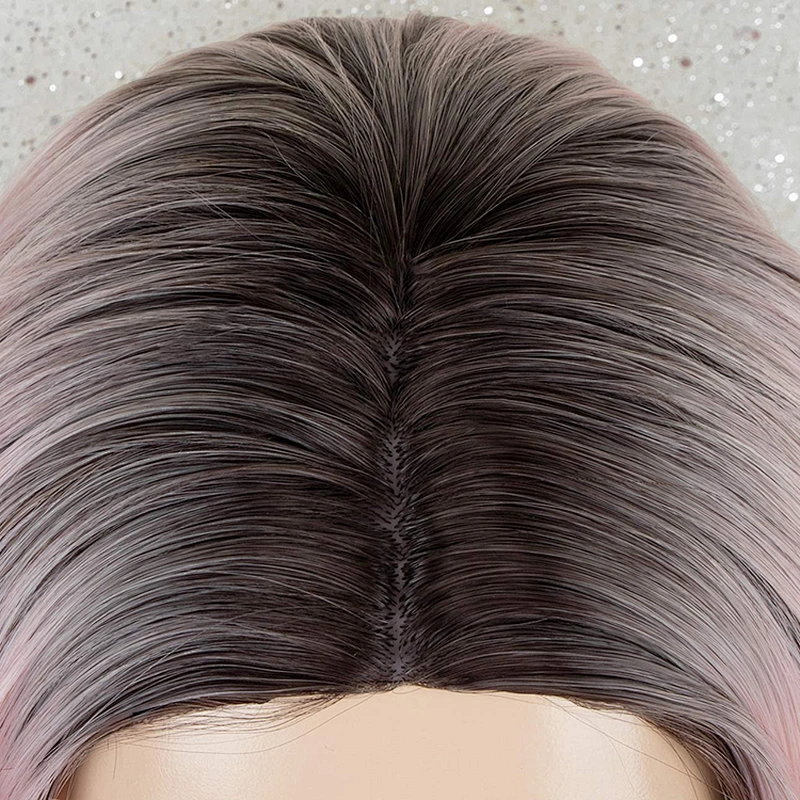 Longzhao Synthetic Heat Resistant Wigs For White Black Women Short Straight Pink Bob Middle Part Shoulder Length Hair Wigs