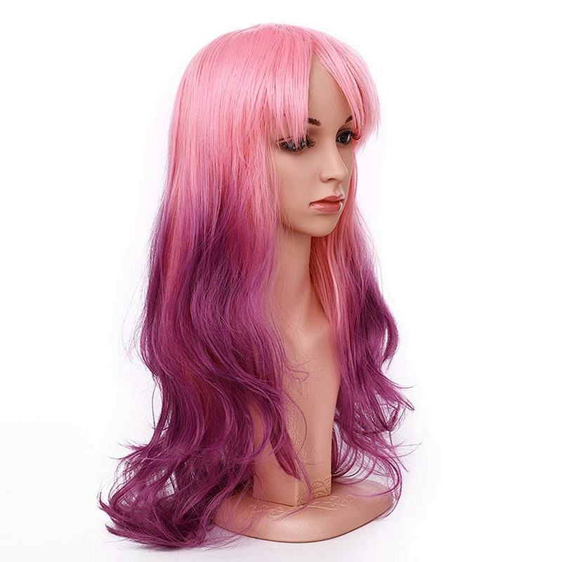 Longzhao Factory Price Cosplay Ombre Blonde Pink Purple Three Colors Wig Synthetic Glueless Long Wave Lace Front Wigs For Women