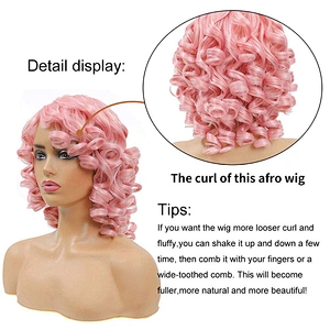 Longzhao Hot Selling Short Afro Curly Ombre Pink Wig With Bangs Heat Resistant Synthetic Afro Kinky Curly Wigs For Black Women