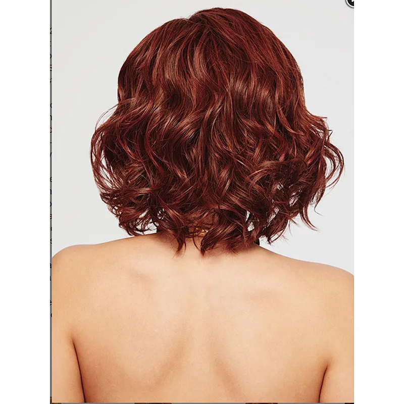Longzhao Short synthetic hair wig brown wig water wave with cheap price