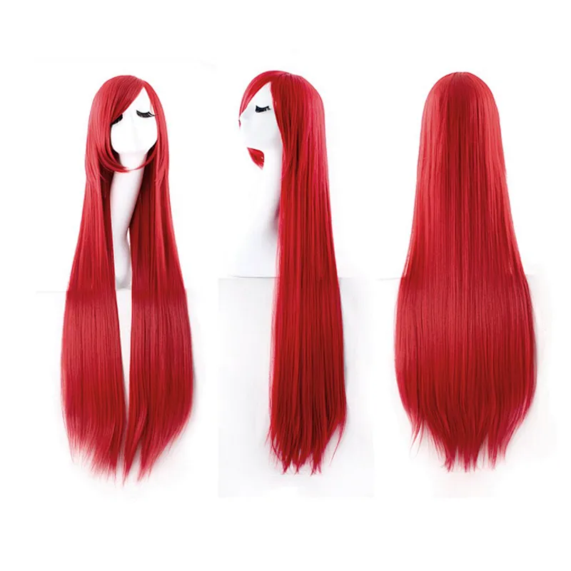 Longzhao Synthetic Long Silky Straight Wave Wigs For Women Black Mixed Wine Red Color Wigs With Bangs Heat Resistant Fiber