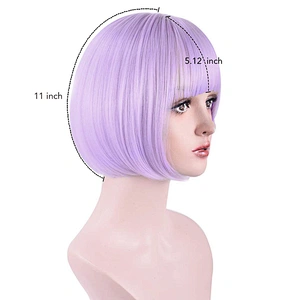 Purple Wigs Heat Resistant Synthetic Fiber Hair Silky Straight Short For Women Bob Party Cosplay Wigs