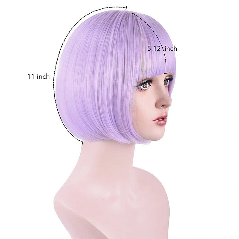 Purple Wigs Heat Resistant Synthetic Fiber Hair Silky Straight Short For Women Bob Party Cosplay Wigs