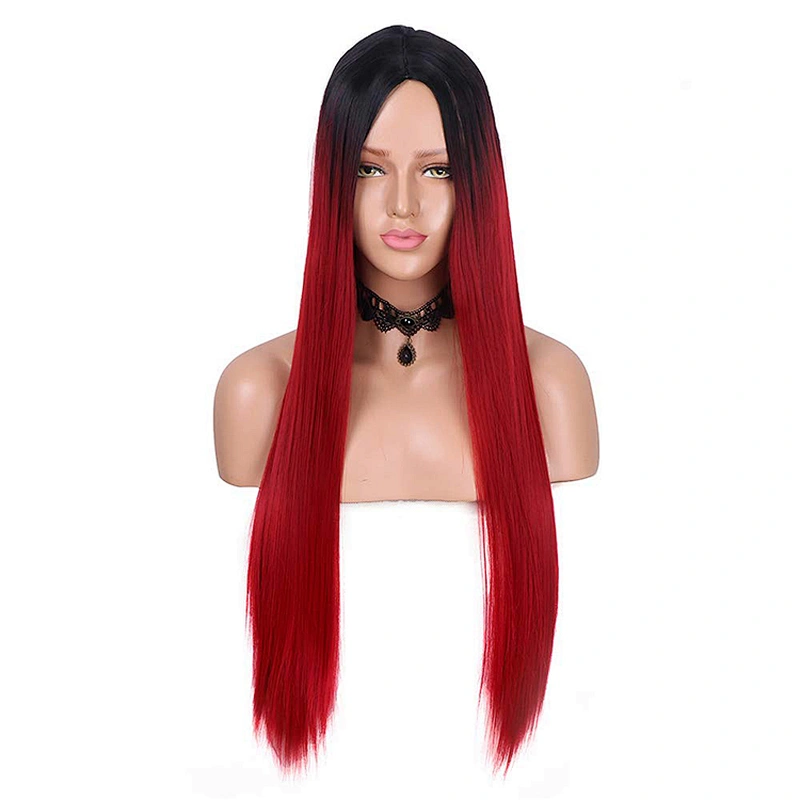 Longzhao Best Selling 26 Inch Long Silky Straight Synthetic Red Ombre Wig For Black Women