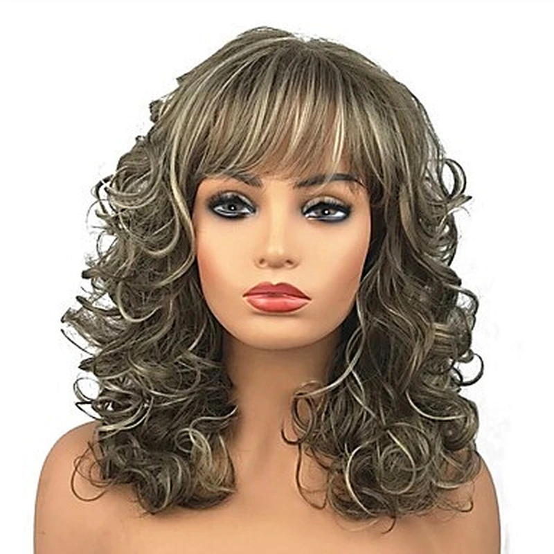 Longzhao Wholesale heat resistant shoulder length mix blonde and light brown wigs synthetic hair wigs for women