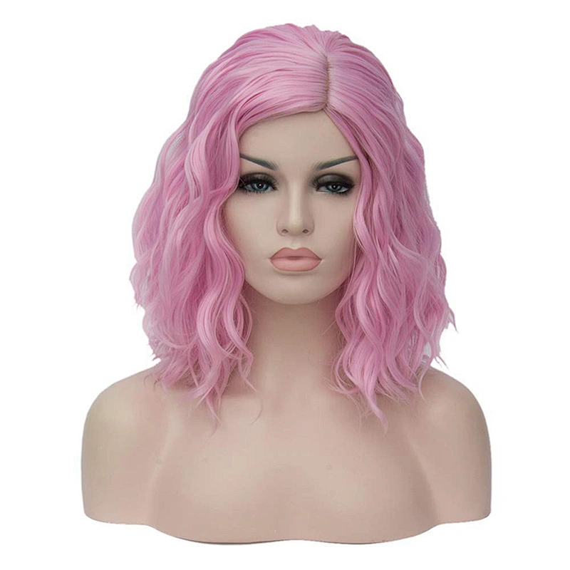 Heat Resistant Cheap Wholesale Party Bob Short Afro Kinky Curly Pink Wig With Bangs For Black Women Synthetic Hair Wigs
