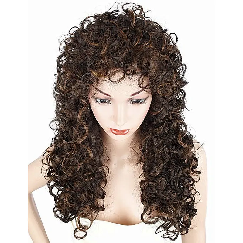 Longzhao Beauty hot-selling Wholesale heat resistant kinky curly brown color synthetic long hair wigs for women