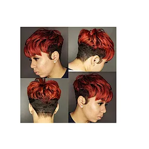 Longzhao The Best Selling Synthetic Short Style Hair With Red Bangs Wigs For Women Straight Pixie Cut Wigs Heat Resistant Fiber