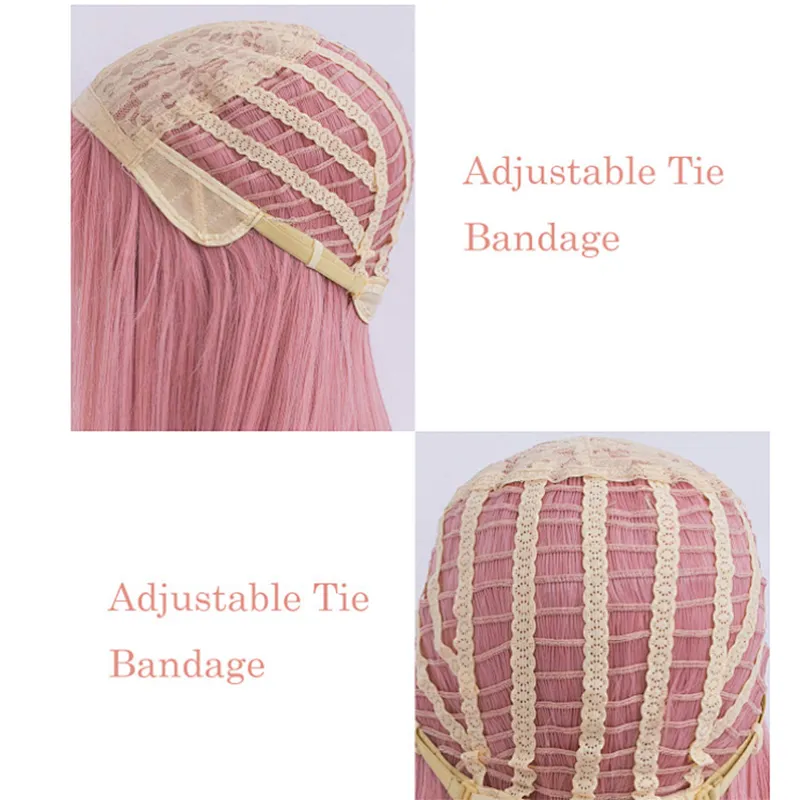 Longzhao Cheap Synthetic Long Straight Ombre Pink Color Wig Cosplay Hair Wigs With Neat Bangs For Black Women