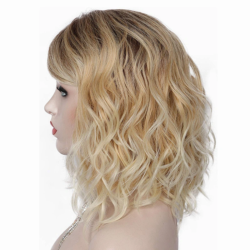 Afro Kinky Curly Short Bob 14 Inch Brown Wigs Wholesale Deep Curly Fluffy Synthetic Hair Wigs For Black Women