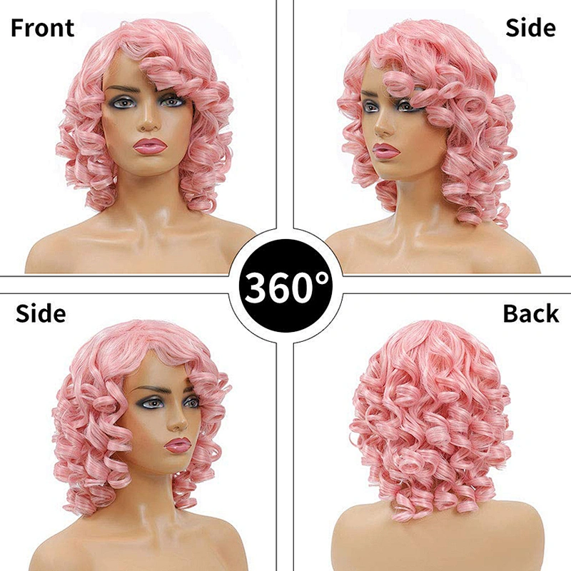 Longzhao Short Kinky Fluffy  Ombre Pink Wig Heat Resistant Synthetic Fiber Afro Curly Wigs For Black Women Cosplay Party Wigs