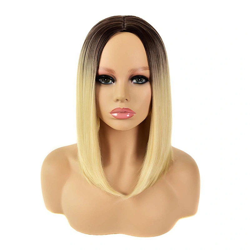 Longzhao Best Selling Short Wavy Bob Wigs For Black Women Body Wave Ombre Brown Synthetic Bob Wigs With Neat Bangs