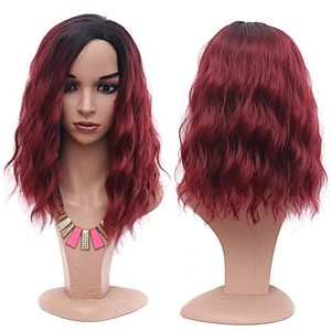 Longzhao Beauty  Hot Selling Synthetic Curly Wave Wine Red Wigs With Side Bangs Cheap Short Bob Wigs For Black Women