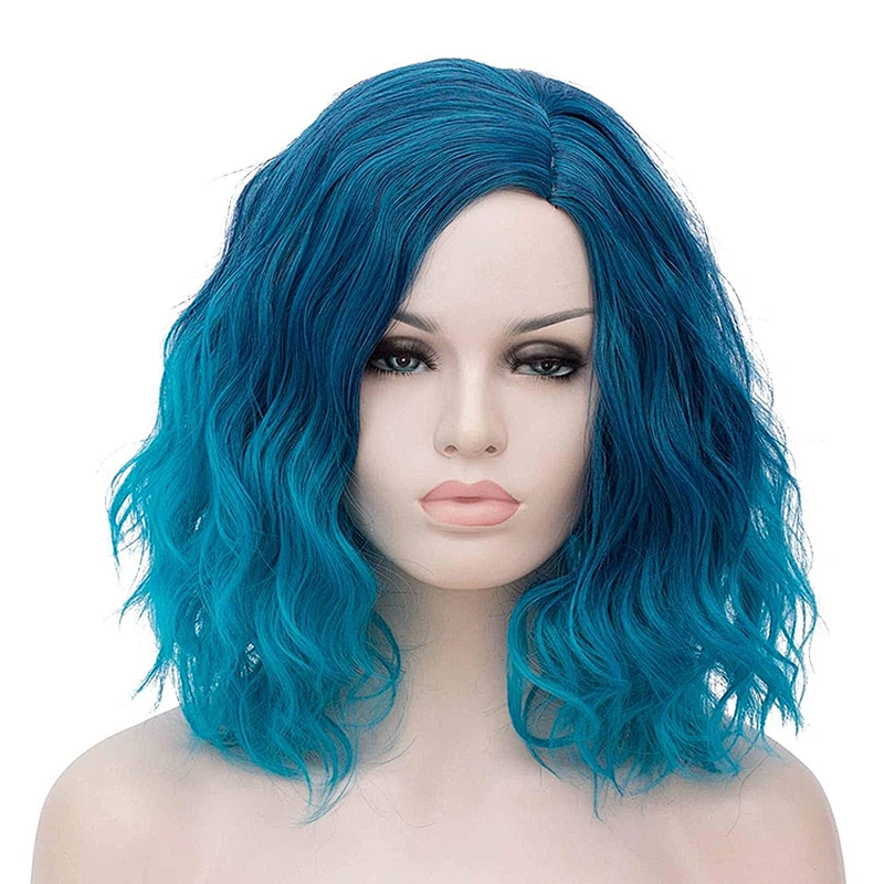 Longzhao 14 Inch Cosplay Vendor Cheap Curly Water Wave Ombre Blue Body Wave Short Bob For Black Women Synthetic Hair Wigs