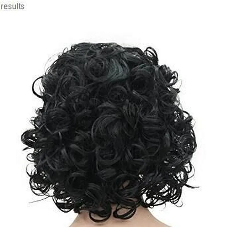 Longzhao Wholesale Popular Black Color Short Curly Heat  Resistant Synthetic Hair Wigs for Women