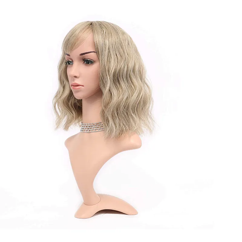 Longzhao Beauty Hot Selling Afro Synthetic Blonde Mixed Brown Bob Wig Short Kinky Curly Bob Wigs With Bangs For Black Women