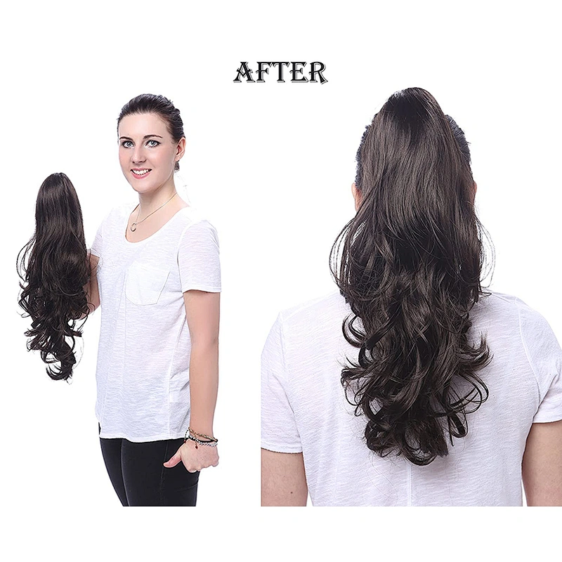 High Quality Vendors Long Kinky Curly Puff Wrap With Clips Drawstring Synthetic Ponytail Hair Extension
