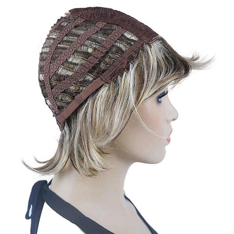 Longzhao  Wholesale Price Short Black Hair  Wigs With Ombre Brown Bangs Synthetic Pixie Cut Wigs for Women