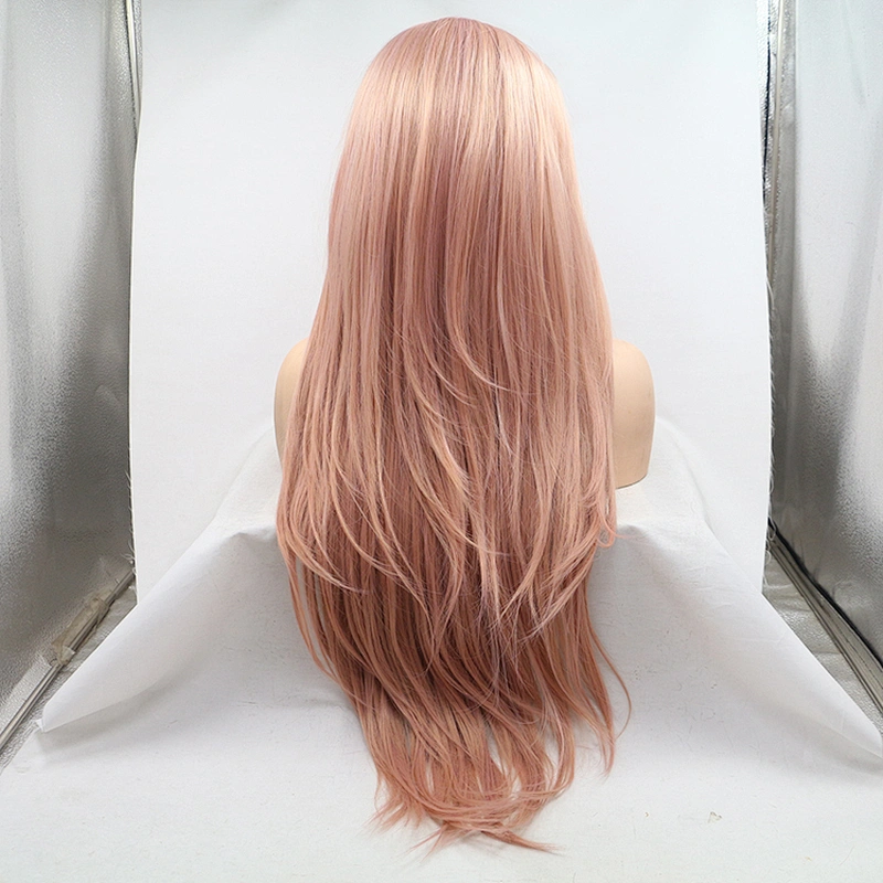 Longzhao Top Quality Long Silky Straight Hair Wig Synthetic Cosplay light Pink l;ace frontal Wigs For Black Women