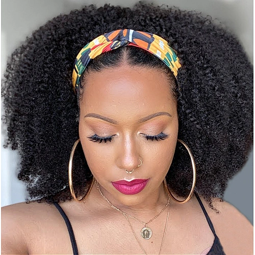 Curly Afro Heat Resistant Natural Short Wavy Attached Adjustable Headband Bobo Cheap Fiber Synthetic Woman Hair Wigs