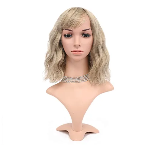 Longzhao Beauty Hot Selling Afro Synthetic Blonde Mixed Brown Bob Wig Short Kinky Curly Bob Wigs With Bangs For Black Women