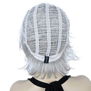 Longzhao Heat Resistant Pixie Cut Wigs Synthetic Short Straight Hair With Ombre grey Bangs Wigs For Women
