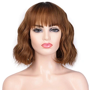 High QualityVendor Cheap Wholesale Afro Kinky Curly Short Bob Brown Wig With Bangs For Black Women Synthetic Hair Wigs