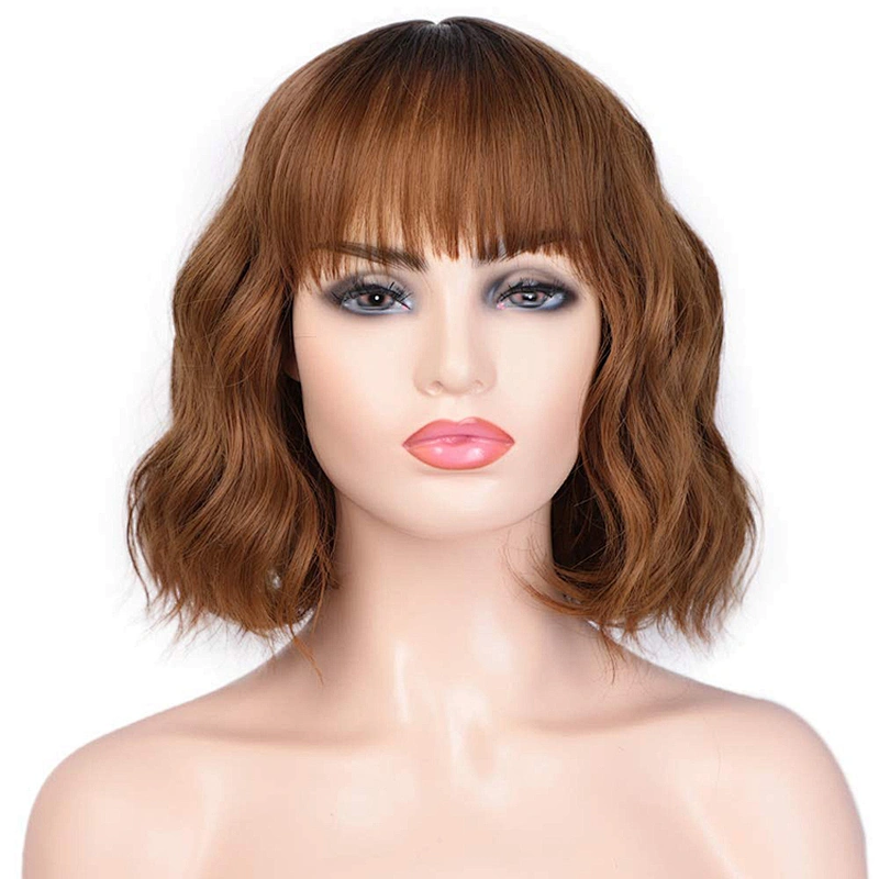 High QualityVendor Cheap Wholesale Afro Kinky Curly Short Bob Brown Wig With Bangs For Black Women Synthetic Hair Wigs