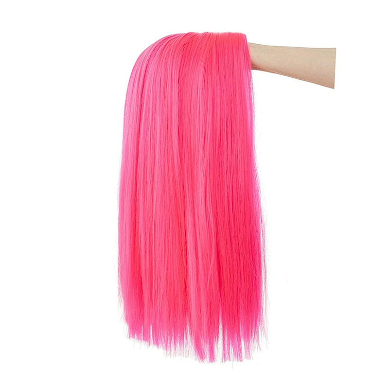 Longzhao Synthetic Heat Resistant Wigs For White Black Women Short Straight Pink Bob Middle Part Shoulder Length Hair Wigs