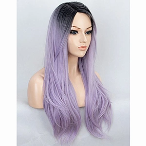 Longzhao Hot Selling Ombre Black Grey Purple Color Hair Wigs Cheap Afro Silky Straight Long Wave Synthetic Wigs For Black Women
