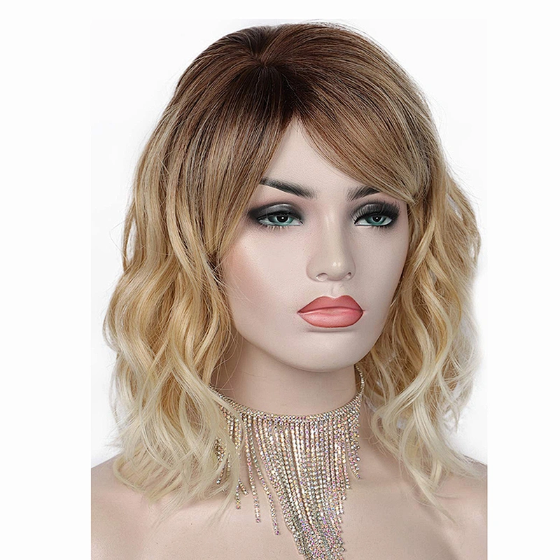 Afro Kinky Curly Short Bob 14 Inch Brown Wigs Wholesale Deep Curly Fluffy Synthetic Hair Wigs For Black Women