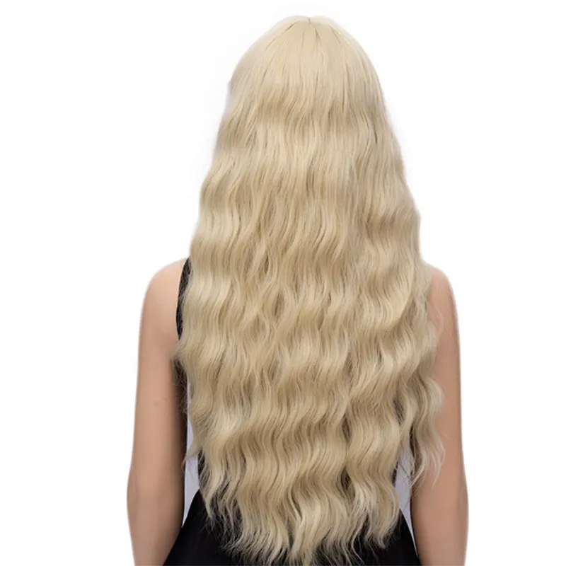 Longzhao High Temperature Fiber Natural Wave Long Wigs Kinky Curly Mix Light Brown Long Wavy Cosplay Wigs with Bangs