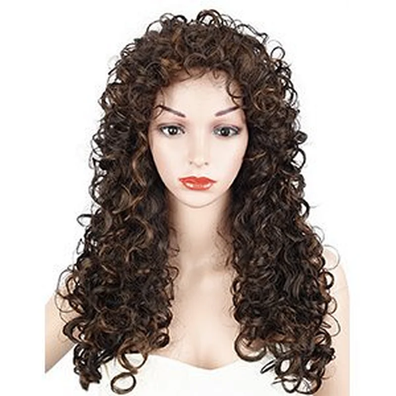 Longzhao Beauty hot-selling Wholesale heat resistant kinky curly brown color synthetic long hair wigs for women