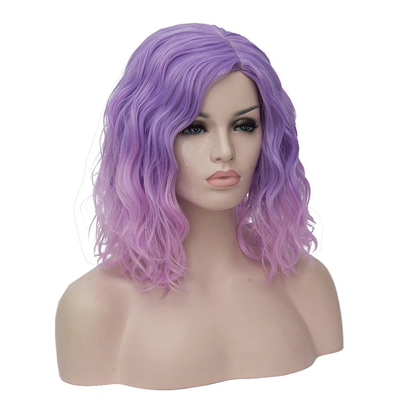 Top Quality Afro Short Bob Kinky Curly Style Purple Wig With Bangs Shoulder Length Kinky Fluffy Wigs For Black Women