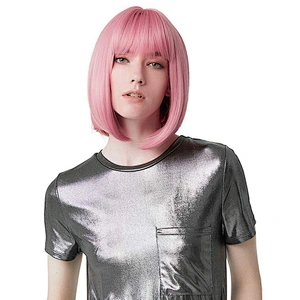 150 Length Hair Heat Resistant Wig For Black Women Pink Short Straight Bob Synthetic Middle Part Shoulder Hair Wigs
