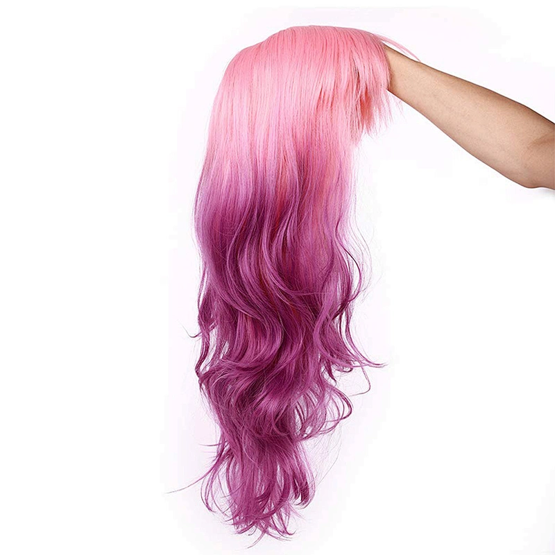 Longzhao Factory Price Cosplay Ombre Blonde Pink Purple Three Colors Wig Synthetic Glueless Long Wave Lace Front Wigs For Women